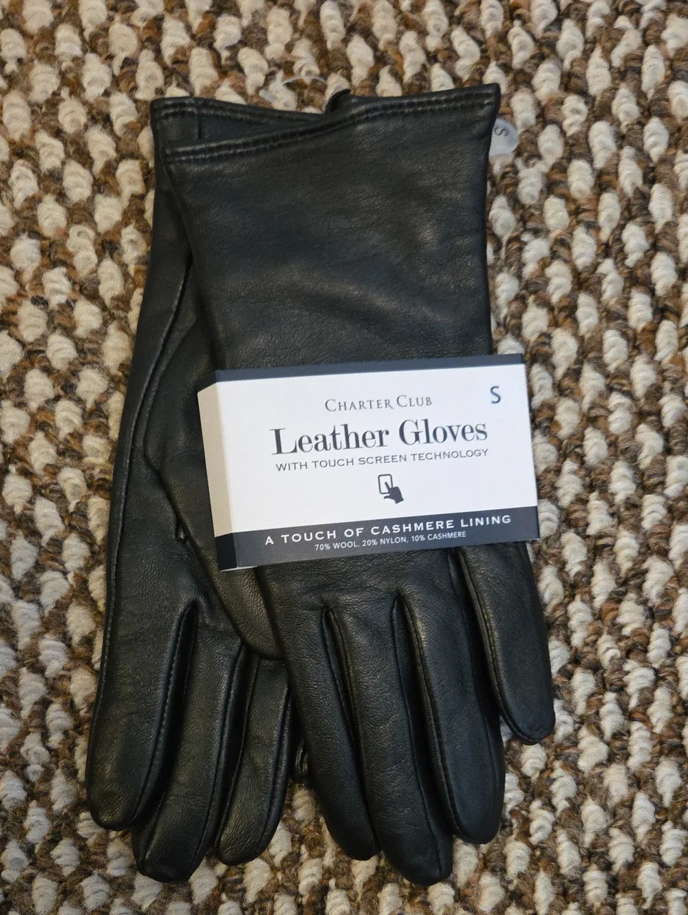Charter Club Black Leather Touchscreen Gloves With Cashmere Lining